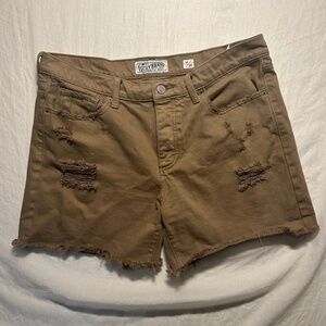 LuckyBrand Shorts Womens 10/30 Green Khaki Boyfriend Short Distressed Button Fly